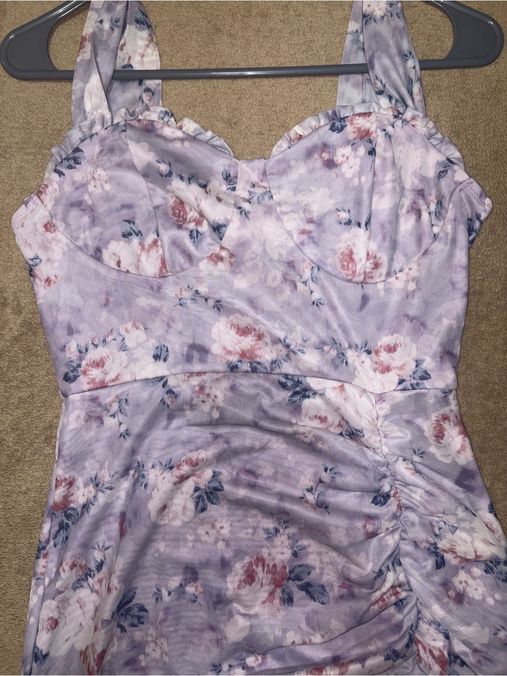 SHEIN Lavender Floral Ruched Sweetheart Cami